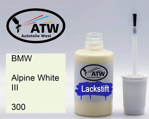 BMW, Alpine White III, 300: 20ml Lackstift, von ATW Autoteile West.